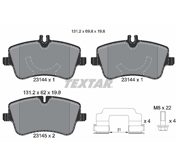Sada brzdových destiček, kotoučová brzda Textar 2314401