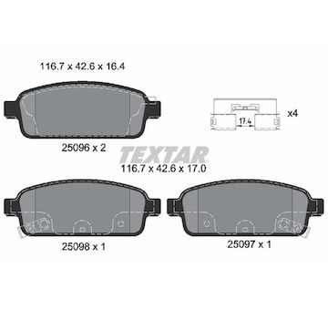 Sada brzdových destiček, kotoučová brzda Textar 2509602