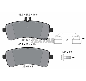 Sada brzdových destiček, kotoučová brzda Textar 2516302