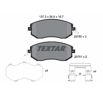 Sada brzdových destiček, kotoučová brzda Textar 2576001