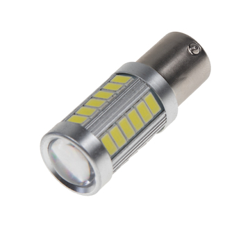 LED BA15s bílá, 12-24V, 33LED/5730SMD s čočkou, STM 95117