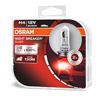 Osram Night Breaker Silver 64193NBS-HCB +100% 12V H4 60/55W P43t