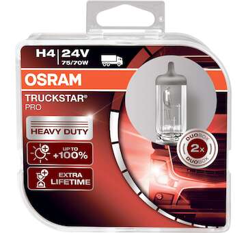 Osram Truckstar Pro H4 24V 75/70W 64196TSP-HCB +100% Heavy Duty Extra Lifetime Duo-box