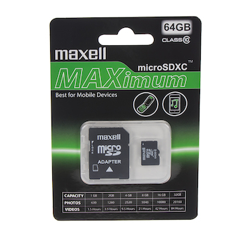 Paměťová karta MicroSDXC 64GB CL10 + adaptér, MAXELL - STM 8064GCL10MA